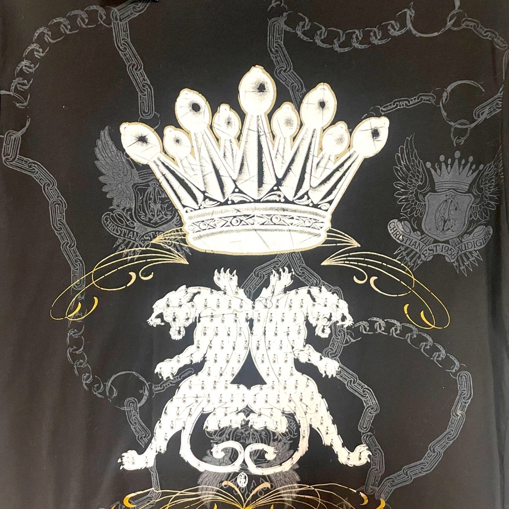 NWT Christian Audigier Black White Crown Design 100% Cotton Tee Shirt Sz M - Picture 5 of 6